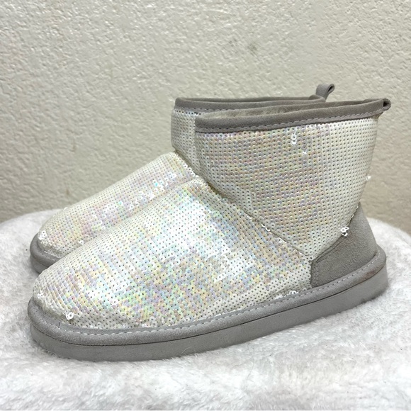 PINK Victoria’s Secret White Sequin Ankle Boots Booties Slippers Size 7 - 8 - Picture 1 of 16
